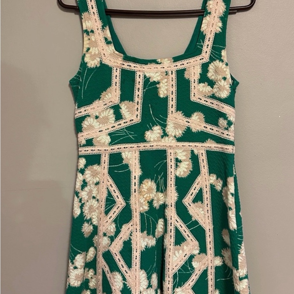 Anthropologie Green and Cream Floral Mini Dress